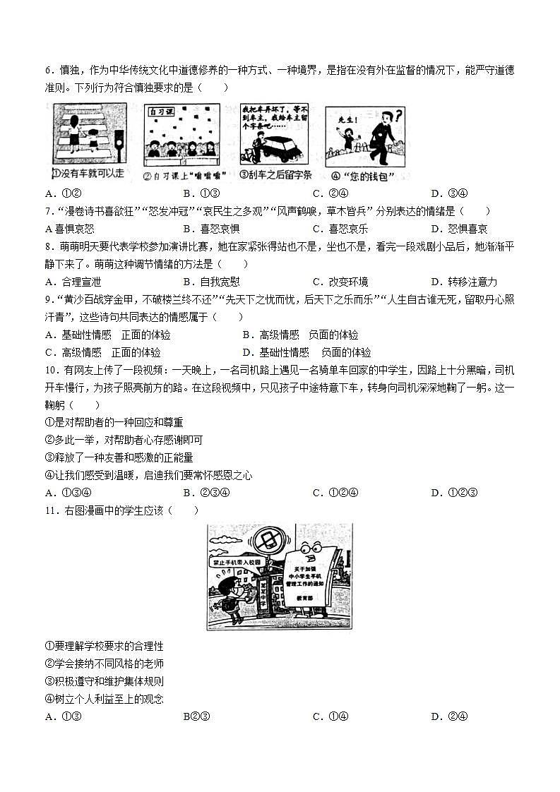 广东省惠州市惠阳区2021-2022学年七年级下学期期末道德与法治试题(word版含答案)02