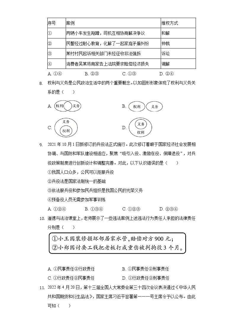 2021-2022学年陕西省榆林市府谷县八年级（下）期末道德与法治试卷（含答案与解析）03