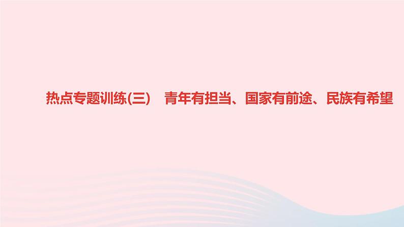 政治人教版九年级下册同步教学课件第3单元走向未来的少年热点专题训练(三)青年有担当国家有前途民族有希望作业第1页