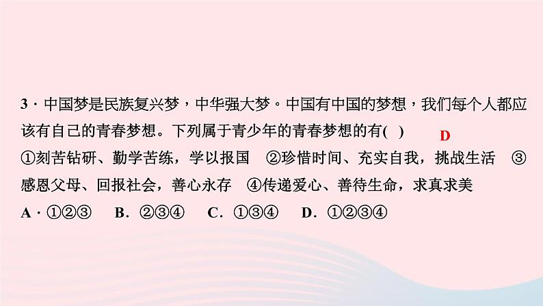 政治人教版九年级下册同步教学课件第3单元走向未来的少年热点专题训练(三)青年有担当国家有前途民族有希望作业第7页