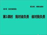 政治人教版八年级上册同步教学课件第3单元勇担社会责任第6课责任与角色同在第1框我对谁负责谁对我负责习题