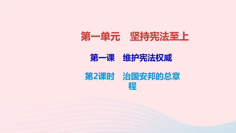 政治人教版八年级下册同步教学课件第1单元坚持宪法至上第1课维护宪法权威第2框治国安邦的总章程作业第1页