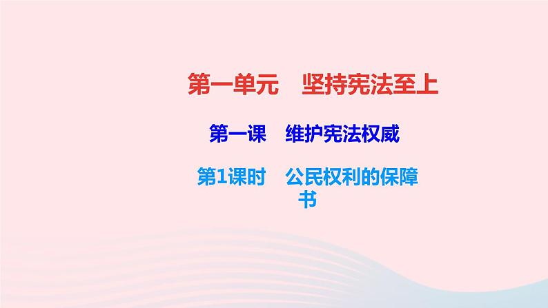 政治人教版八年级下册同步教学课件第1单元坚持宪法至上第1课维护宪法权威第1框公民权利的保障书作业第1页