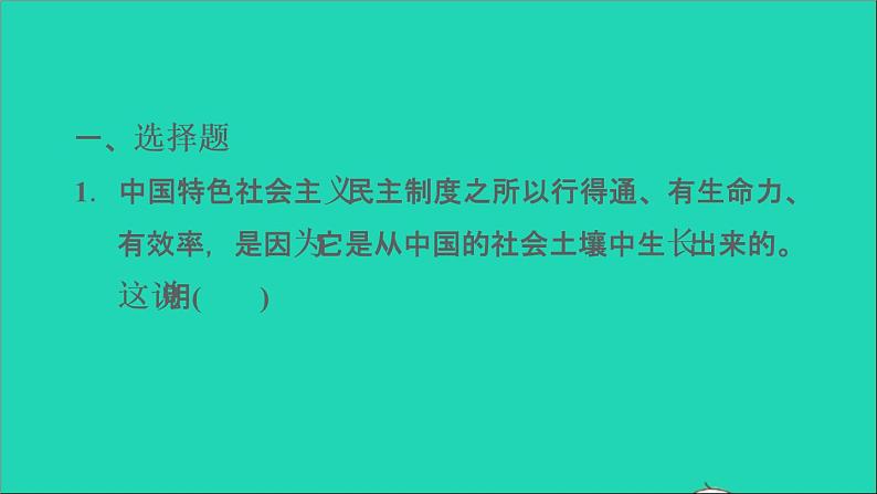 政治人教版九年级上册同步教学课件第2单元民主与法治第3课追求民主价值综合作业03