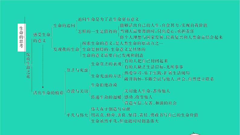 政治人教版七年级上册同步教学课件第4单元生命的思考单元复习与小结习题04