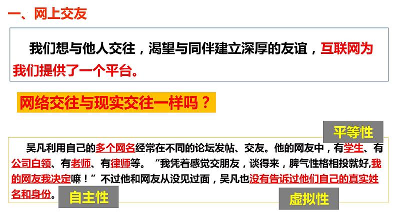 初中道德与法治七年级上册 5.2 网上交友新时空 （ 课件 ）第6页