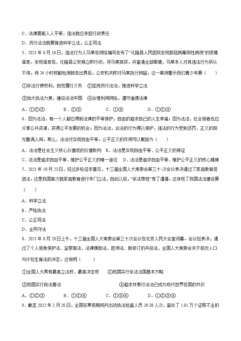 【培优分级练】部编版 道德与法治 九年级上册 4.1《夯实法治基础》同步分级练（原卷版）第2页