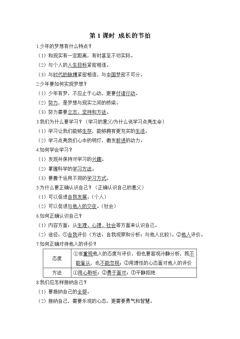 第1课时成长的节拍课前背诵第1页