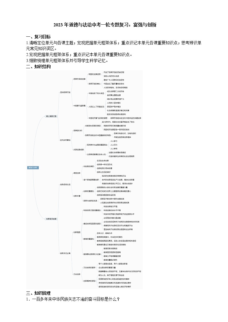 2023年道德与法治中考一轮专题复习：富强与创新第1页