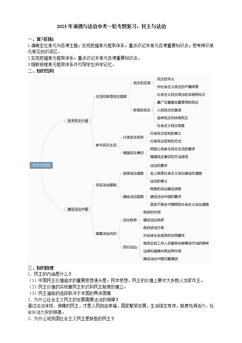 2023年道德与法治中考一轮专题复习：民主与法治第1页
