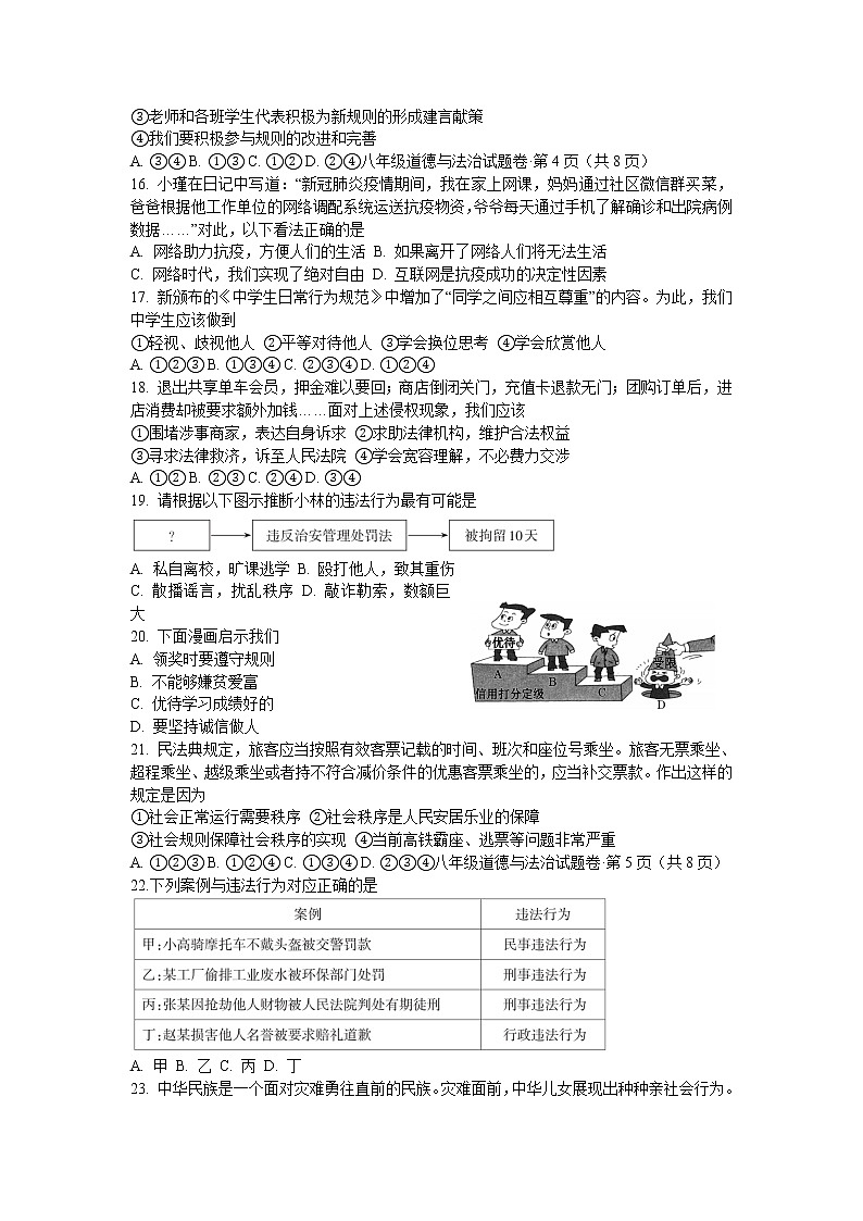 云南省昭通市2022-2023学年八年级上学期期中学生综合素养评价道德与法治试卷第3页