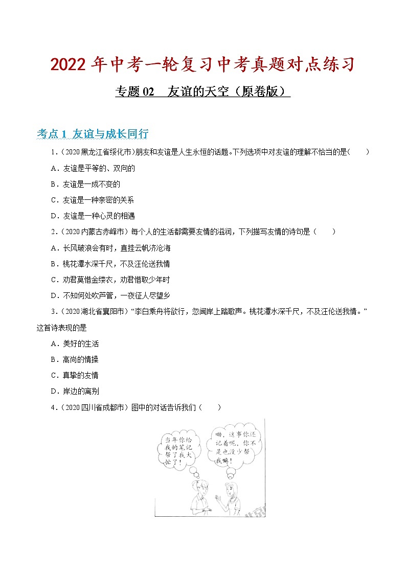 专题02 友谊的天空 课件＋考点清单＋对点练习01
