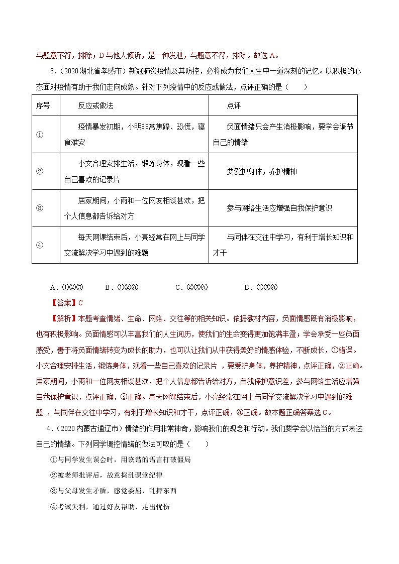 专题06 做情绪情感的主人 课件＋考点清单＋对点练习02