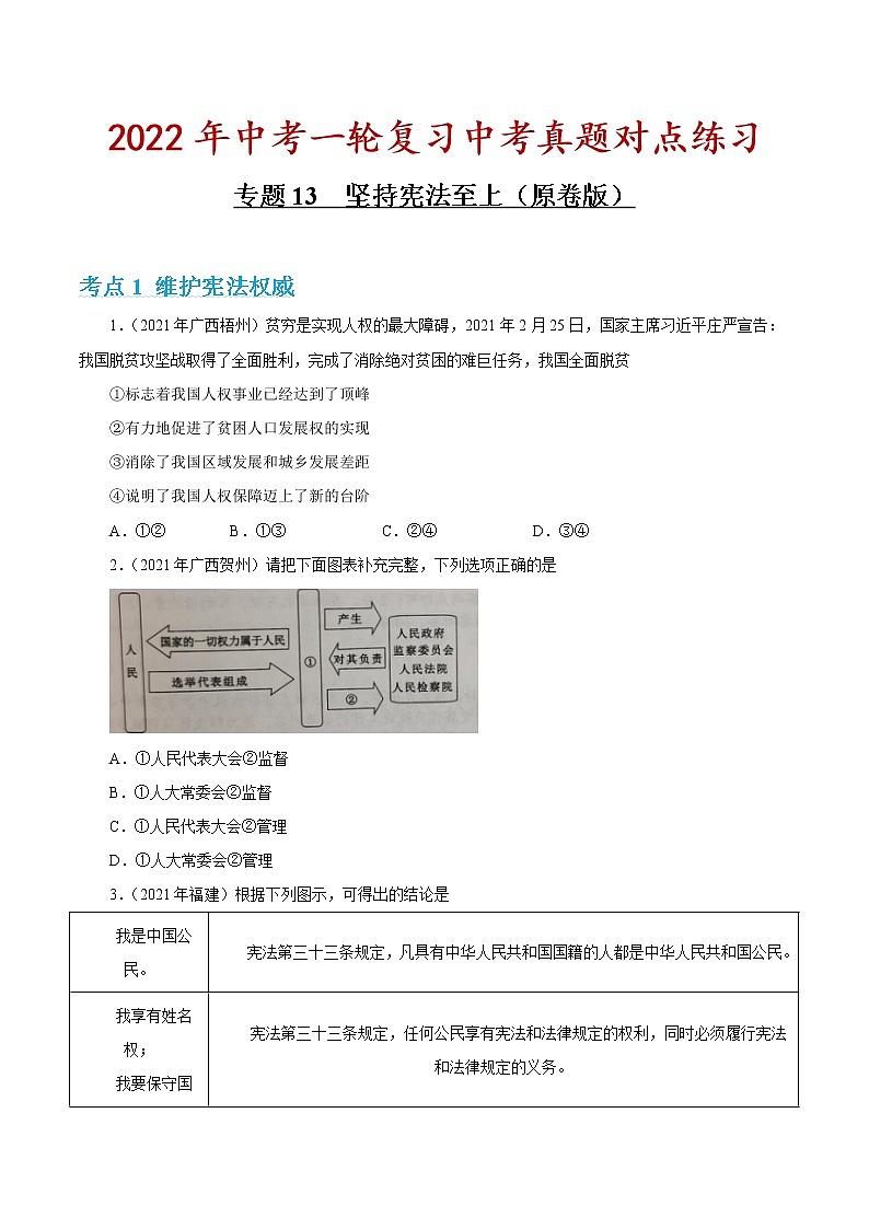 专题13 坚持宪法至上 课件＋考点清单＋对点练习01