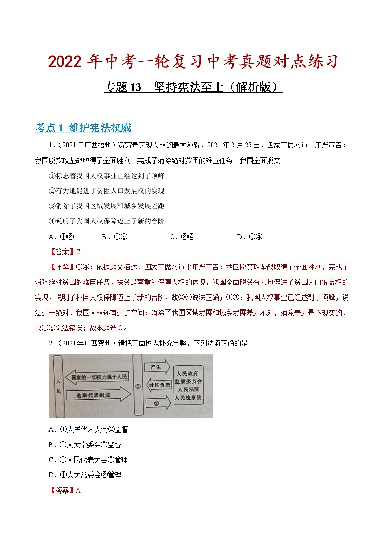 专题13 坚持宪法至上 课件＋考点清单＋对点练习01
