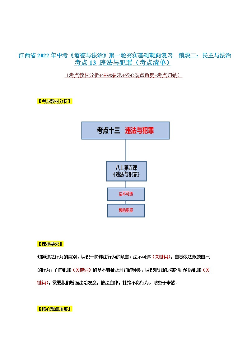 考点13 违法与犯罪（考点清单）第1页
