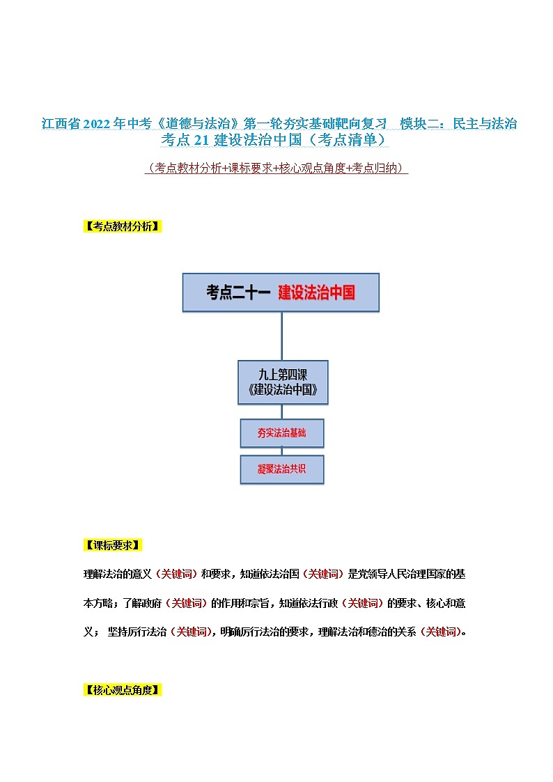 考点21 建设法治中国（考点清单）第1页