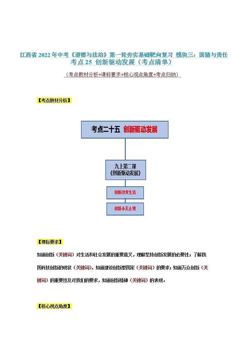 考点25 创新驱动发展（考点清单）第1页