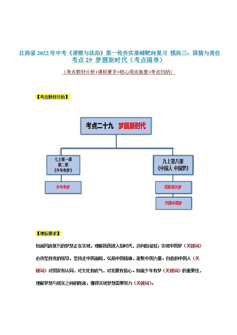 考点29梦圆新时代（考点清单）第1页