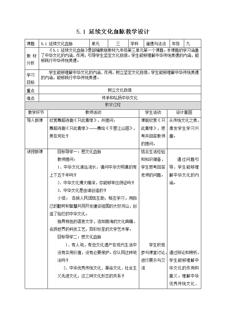 5.1 延续文化血脉 教案第1页