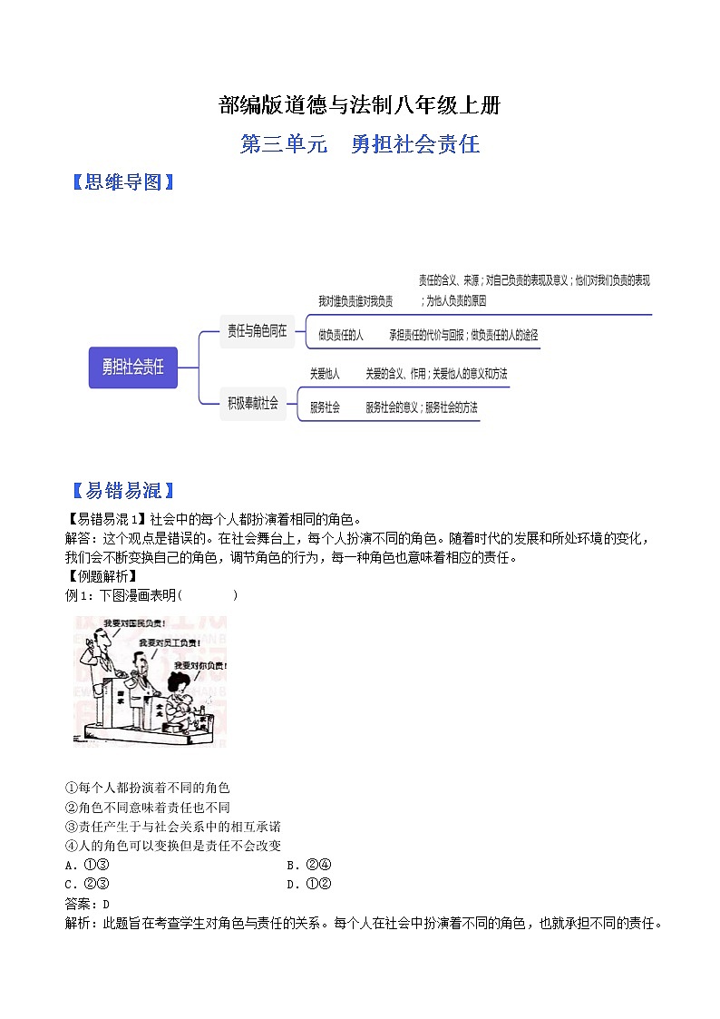 部编版道德与法制八年级上册第三单元 勇担社会责任（思维导图+易错易混+默写清单 ）第1页