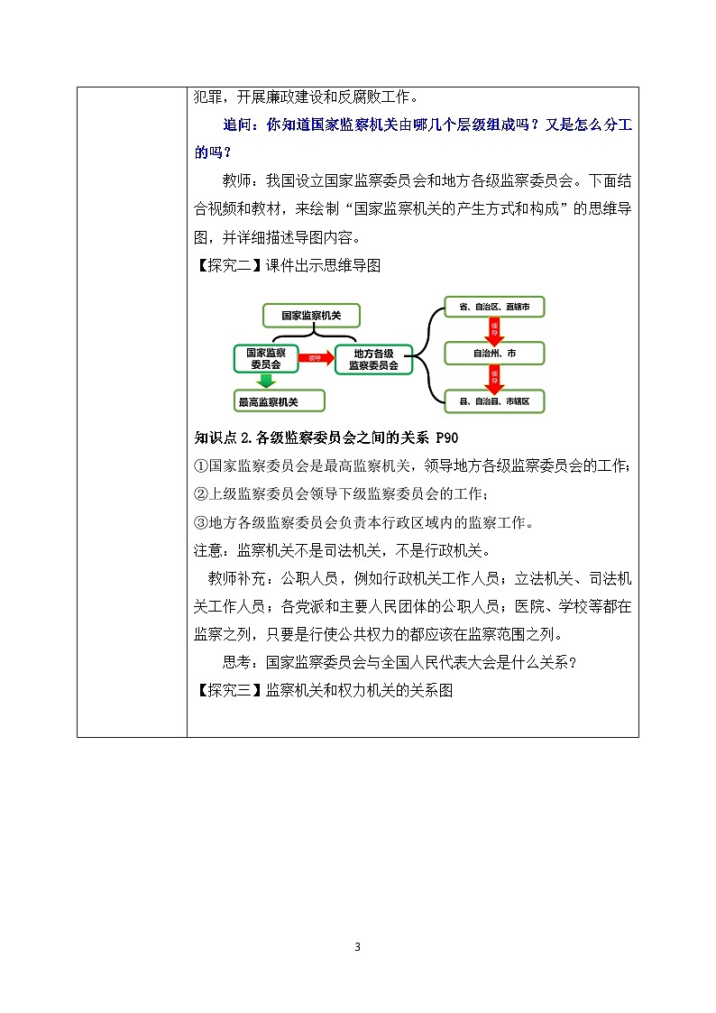 部编版8下道德与法治第六课第四框《国家监察机关》教案第3页