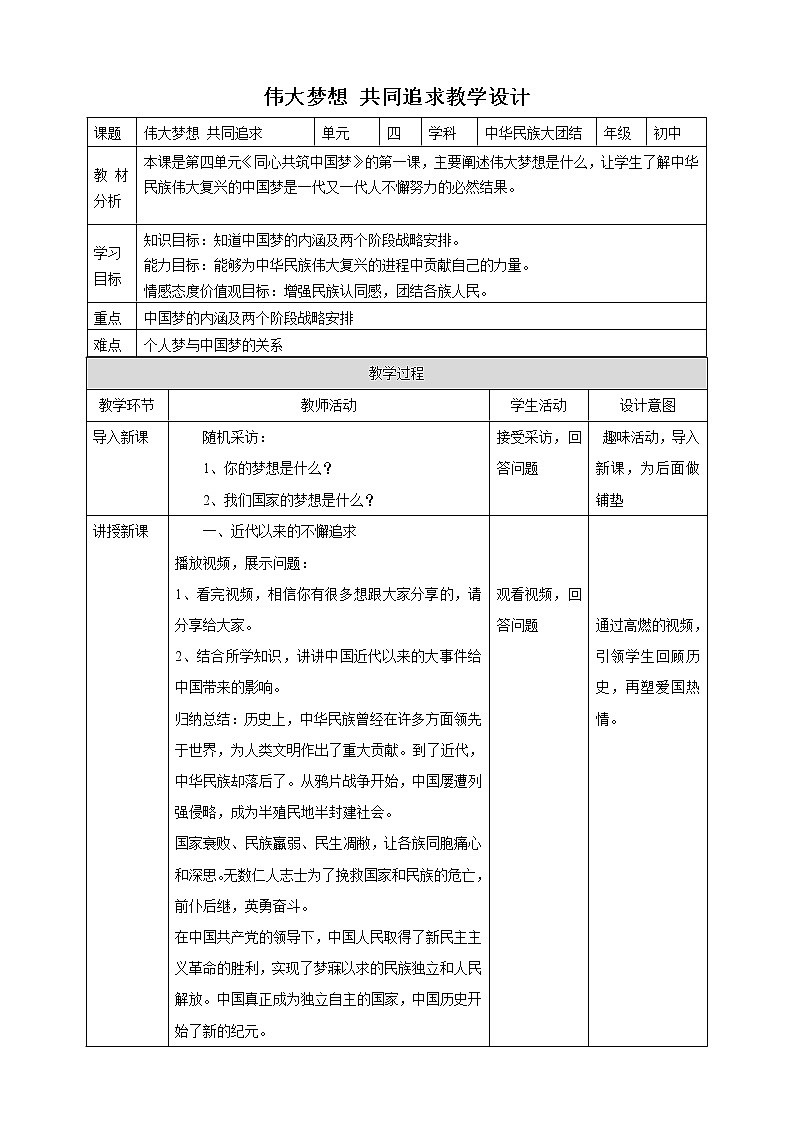 4.10伟大梦想共同追求 课件+教案+视频素材01