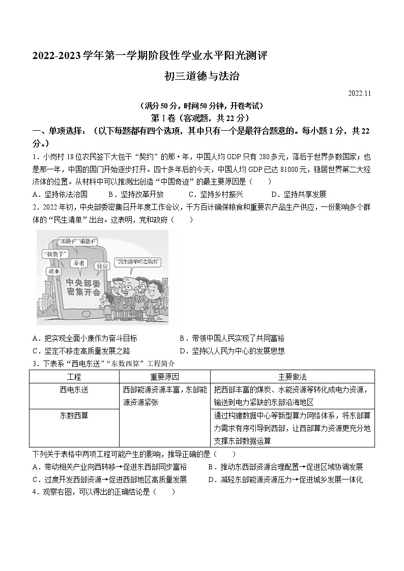 江苏省昆山、太仓、常熟、张家港四市 2022-2023学年九年级上学期期中道德与法治试题(含答案)第1页
