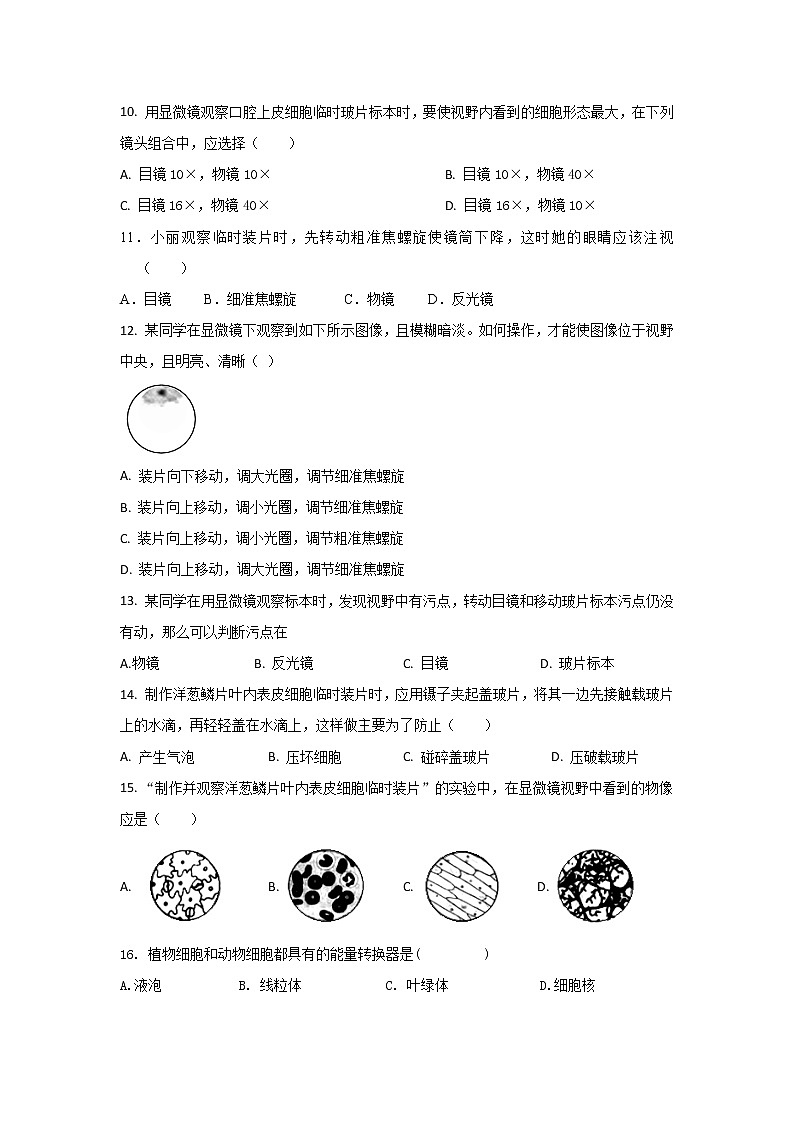 安徽省涡阳县高炉镇普九学校2022-2023学年七年级上学期第二次月考生物试卷(含答案)第3页