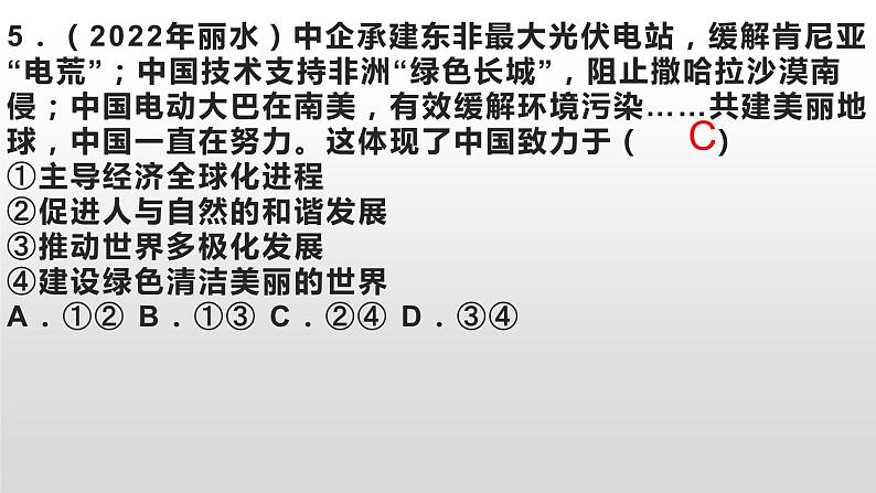 九下第一课同住地球村检测题课件PPT第6页