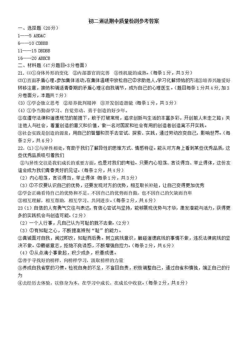 山东省威海市文登区2022-2023学年上学期（五四学制）七年级道德与法治期中试题（含答案）01