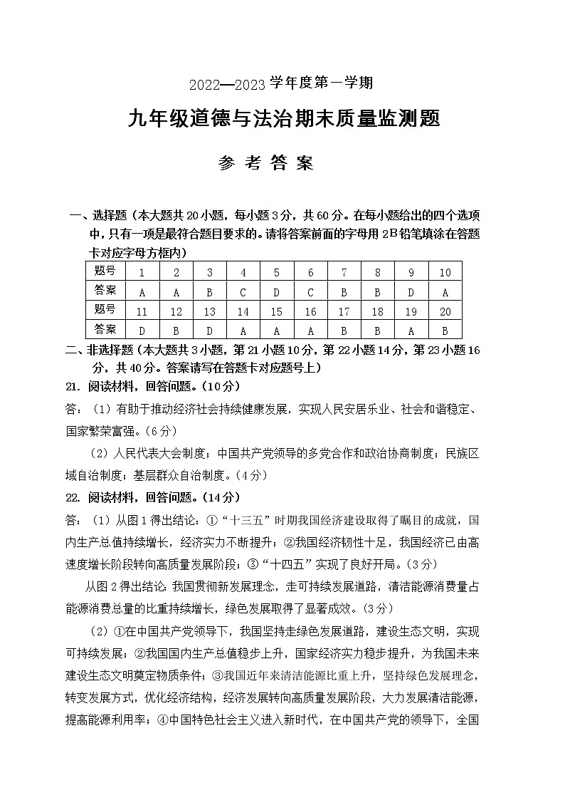 广东省阳江市江城区2022-2023学年上学期九年级道德与法治期末质量监测（扫描版，含答案）01