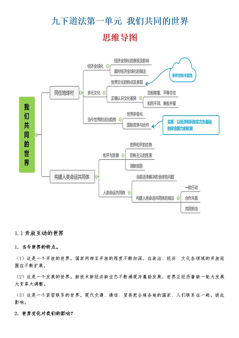 九年级下册（2023年中考政治适用）中考道德与法治必背知识手册01