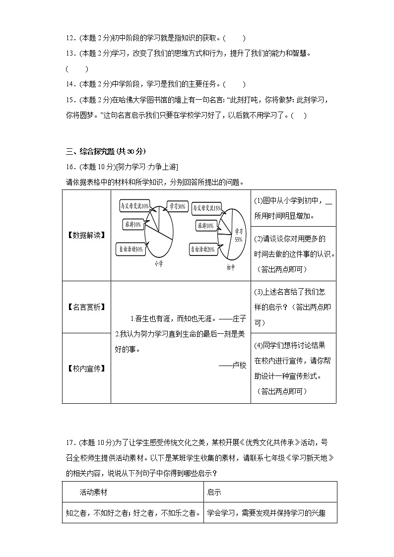 2.1学习伴成长寒假复习自测部编版道德与法治七年级上册03