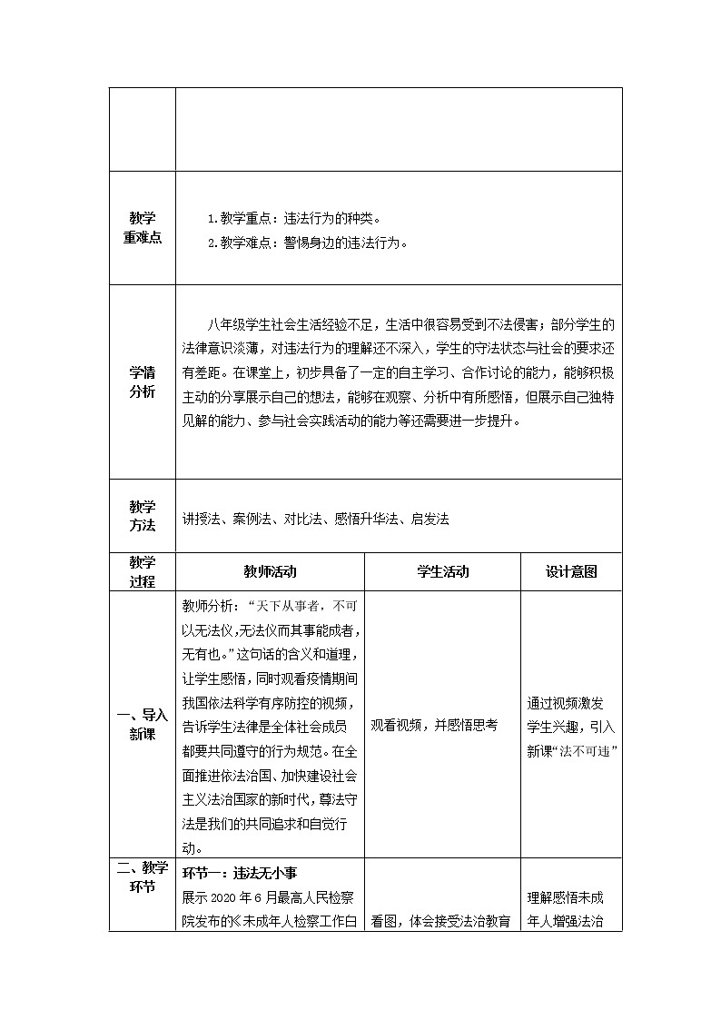 道德与法治八年级上册同步教案 法不可违 教学设计第2页