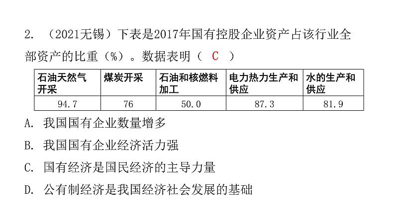 人教版八年级道德与法治下册第三课时基本经济制度课后作业课件03