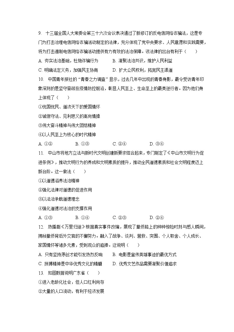 广东省中山市2022-2023学年九年级上学期期末道德与法治试卷(含答案)第3页