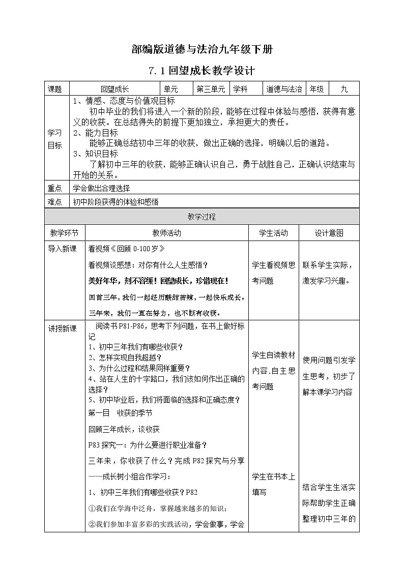 人教部编版道德与法治九年级下册 7.1 回望成长（课件+教案+素材）01