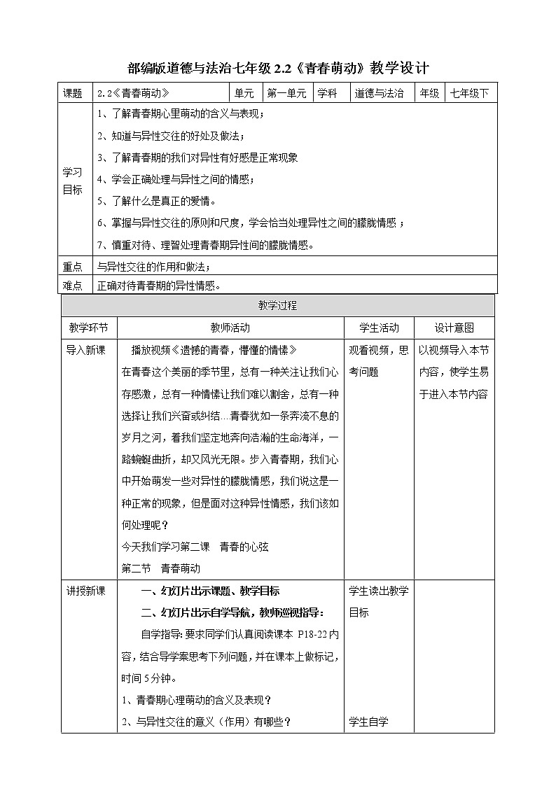 人教部编版道德与法治七年级下册 2.2《青春萌动》（课件+教学设计+学案+课时训练+视频素材） (1)01
