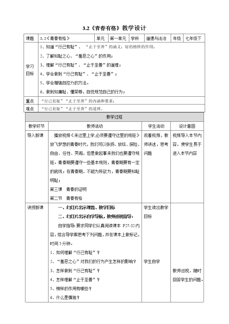 人教部编版道德与法治七年级下册 3.2《青春有格》（课件+教学设计+学案+课时训练+视频素材） (1)01