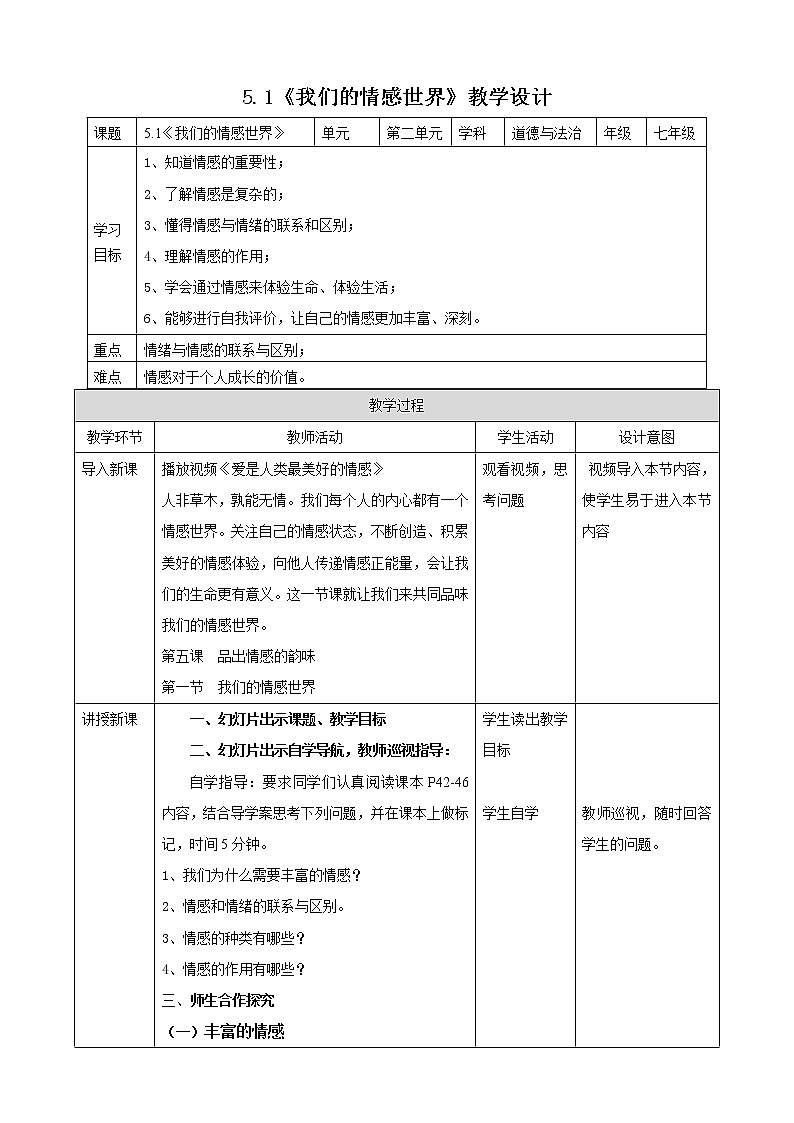 人教部编版道德与法治七年级下册 5.1《我们的情感世界》（课件+教学设计+学案+课时训练+视频素材）01