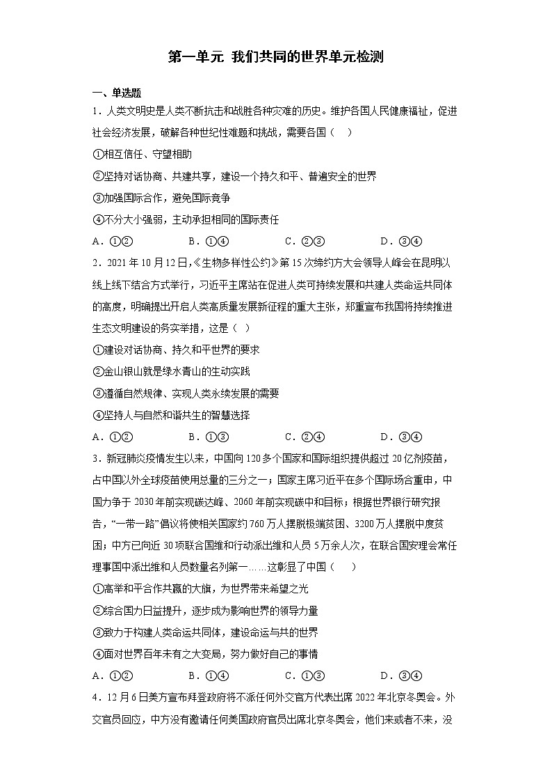 第一单元《我们共同的世界》复习课 试卷知识点课件01