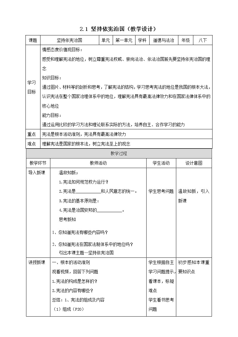 统编版道德与法制 八年级下册 2.1坚持依宪治国课件+教案+知识清单+视频素材01