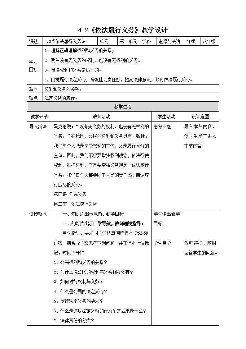 统编版道德与法制 八年级下册 4.2《依法履行义务》（课件+教学设计+学案+课时训练+视频素材）01