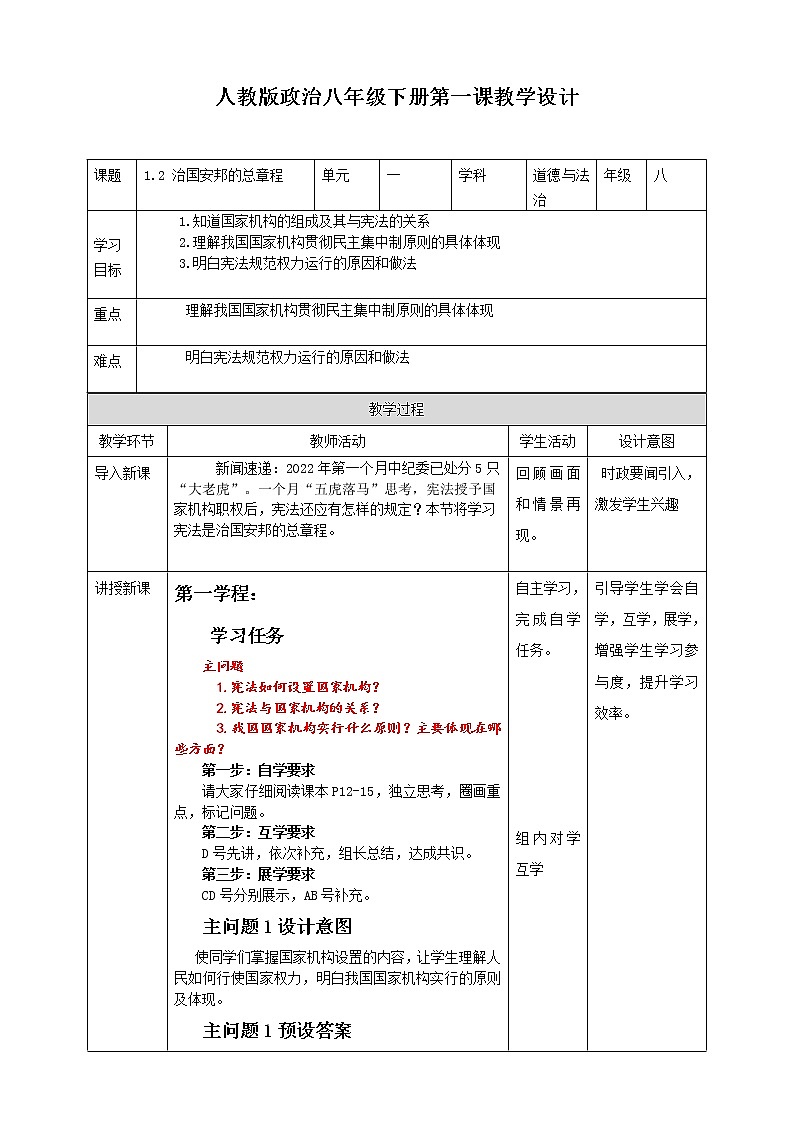1.2 治国安邦的总章程 教案第1页