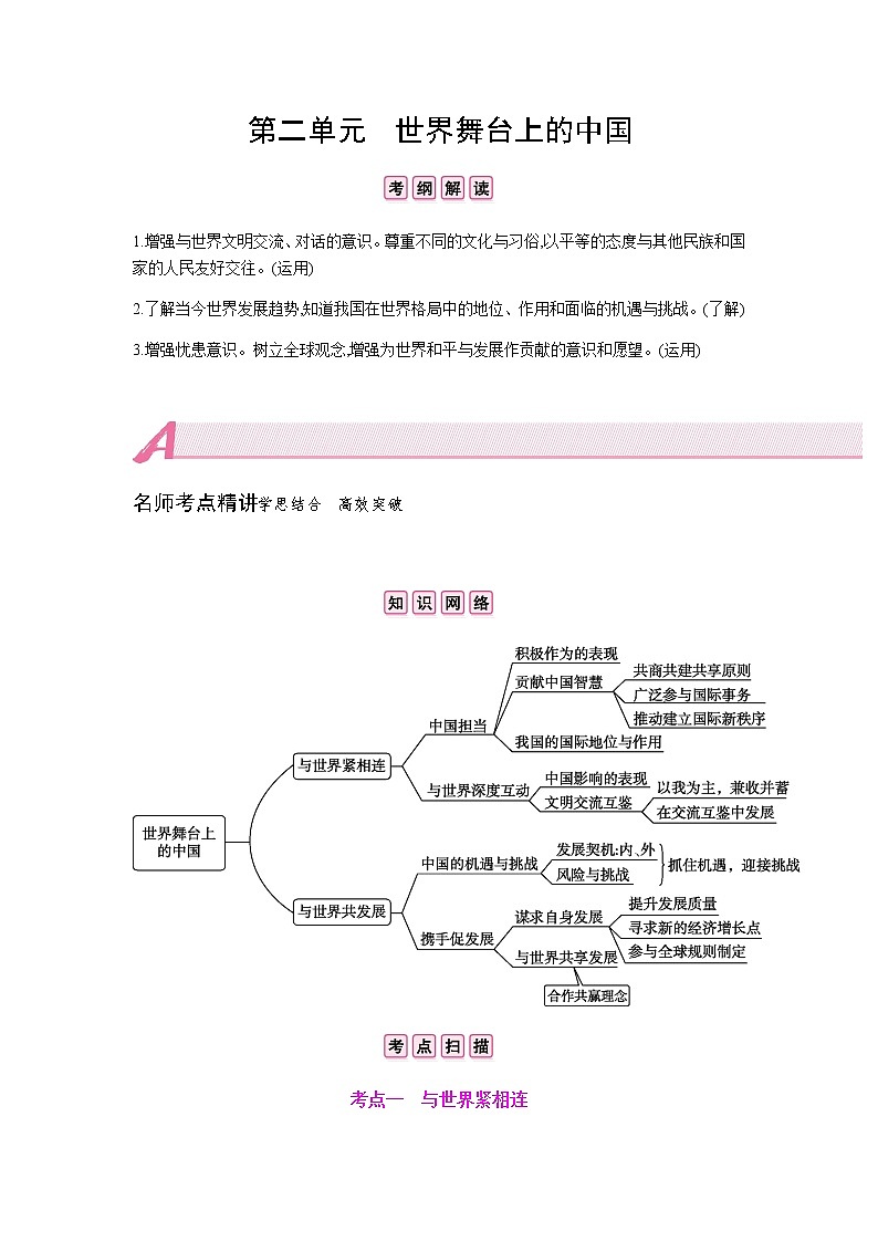 初中政治中考复习 第二单元  世界舞台上的中国第1页