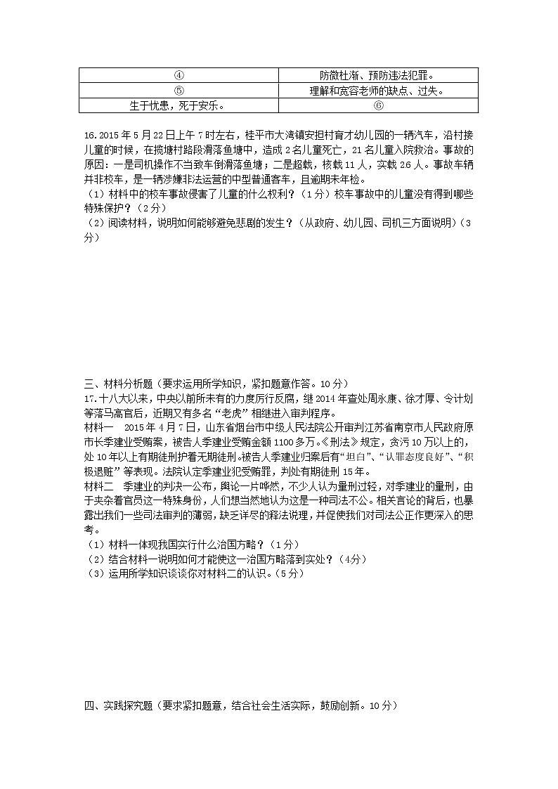 初中政治中考复习 广西贵港市2015年中考政治真题试题（含答案）第3页