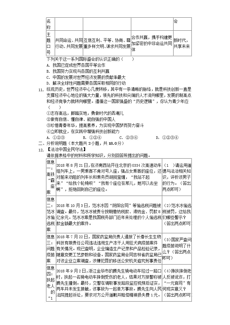 初中政治中考复习 湖北省黄冈市2019年中考道德与法治真题试题（含解析）第3页