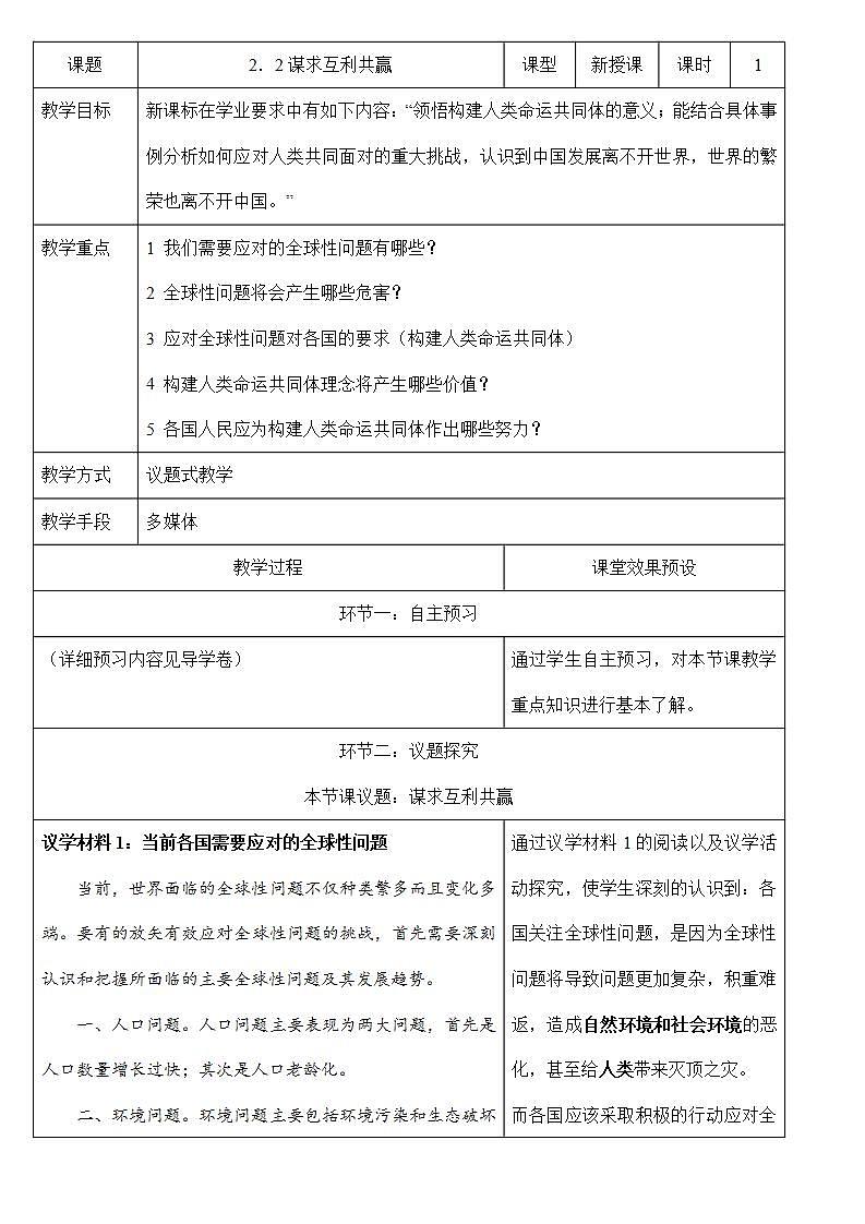 部编版道德与法治九年级下册 2.2 谋求互利共赢 课件+教案01