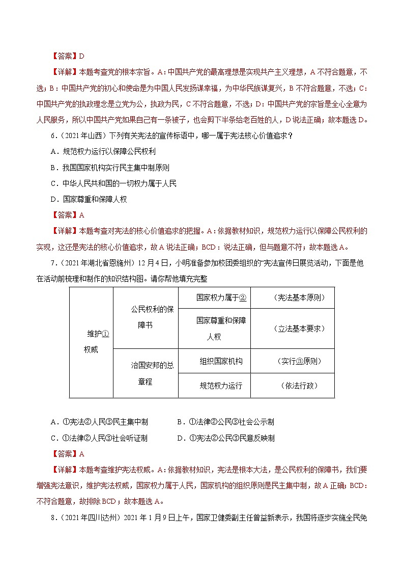 初中政治中考复习 专题13  坚持宪法至上（第01期）-2021中考道德与法治真题分项汇编（全国通用）（解析版）第3页